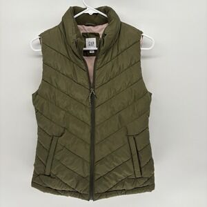 Y2K Gap Olive Green Goose Down Puffer Vest Hiking Outdoors Granola Women S